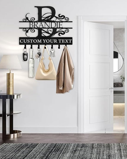 Custom Key Holder for Wall, Personalized Family Name Key Rack Wall Mount, Metal Monogram Key Hooks Organizer Rack, Last Name Key Holder, Key Hanger Wall Decor for Living Room, Front Door, Entryway