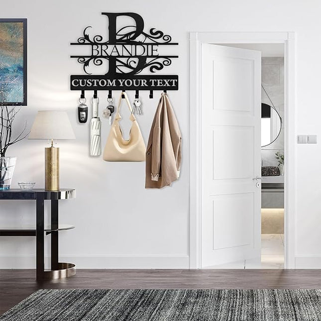Custom Key Holder for Wall, Personalized Family Name Key Rack Wall Mount, Metal Monogram Key Hooks Organizer Rack, Last Name Key Holder, Key Hanger Wall Decor for Living Room, Front Door, Entryway