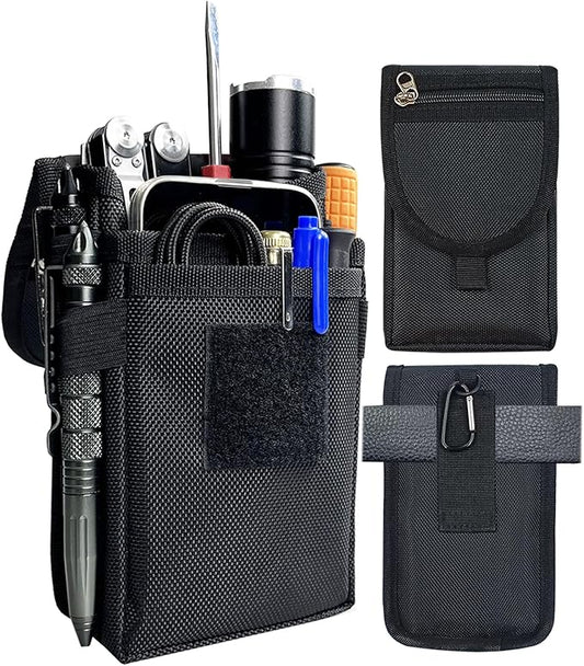 Belt Tool Pouch,Tactical Utility Pouch, Heavy-Duty Nylon EDC Multitool Organizer,Cell Phone Holder, Multi-Pockets Tool Holster Sheath Bag for Electricians Handymen Work Maintenance Dailylife Hiking