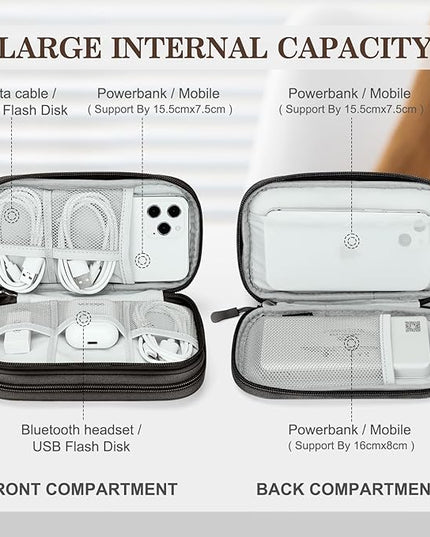 FYY Electronic Organizer, Travel Cable Organizer Bag Pouch Electronic Accessories Carry Case Portable Waterproof Double Layers All-in-One Storage Bag for Cable, Cord, Charger, Phone, Earphone Coffee