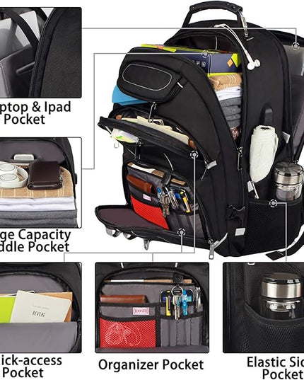 18.4 inch Gaming Laptop Backpacks with USB Charging Port, Big Capacity TSA Friendly RFID Anti Theft Pocket College Heavy Duty Computer Work bag for Men