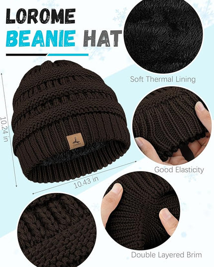 Winter Beanie Hat Scarf Gloves, Warm Fleece Knit Hats Touch Screen Gloves Neck Scarf Set Winter Gifts for Unisex Adult