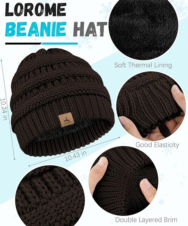Winter Beanie Hat Scarf Gloves, Warm Fleece Knit Hats Touch Screen Gloves Neck Scarf Set Winter Gifts for Unisex Adult