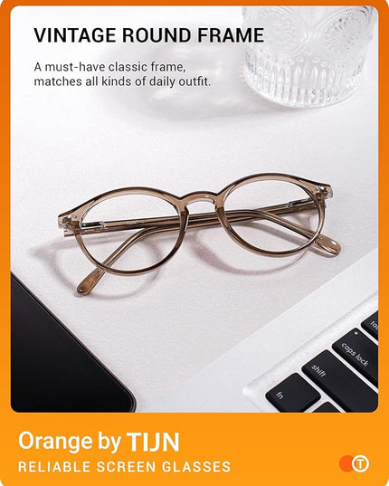 TIJN Blue Light Blocking Glasses Men Women Vintage Thick Round Rim Frame Eyeglasses