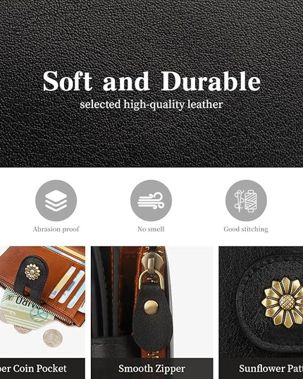 Blucoay Wallet Women,RFID Blocking Leather Womens Wallet Bifold Compact Card Holder Small Wallet for Women with Removable ID Window blackbrown