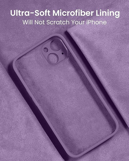 FireNova Designed for iPhone 15 Case, Silicone Upgraded [Camera Protection] Phone Case with [2 Screen Protectors], Soft Anti-Scratch Microfiber Lining Inside, 6.1 inch, Light Purple
