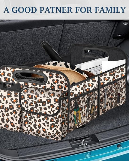 Femuar Car Trunk Organizer, Trunk Storage Organizer with Large Capacity Waterproof Collapsible Trunk Organizer for Car Suv/Jeep/Sedan (Leopard Print, Standard)