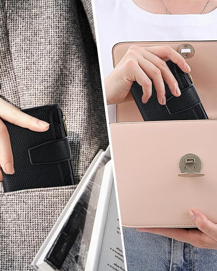 Airkit Small Wallet Women RFID Blocking Soft Leather Bifold Compact Card Holder Wallet for Women with Zipper Coin Pocket 4 ID Window