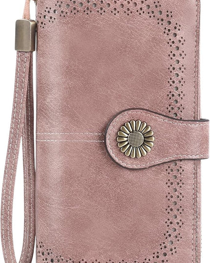 SENDEFN Wallet for Women RFID Blocking Leather Clutch Long Purse Large Capacity Credit Card Holder Wristlet