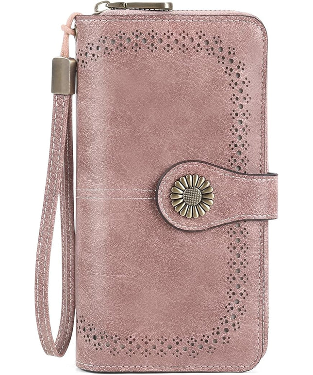 SENDEFN Wallet for Women RFID Blocking Leather Clutch Long Purse Large Capacity Credit Card Holder Wristlet
