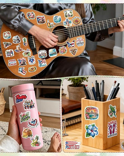 Puerto Rico Stickers for Adults- 50 Pcs Puerto Rico Travel Souvenirs Water Bottle Stickers, Flag Landmark Waterproof Scrapbook Decals, Vinyl Sticker for Laptop Journaling Guitar