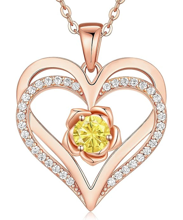 CDE Christmas Gifts for Women S925 Silver Rose Gold Heart Birthstone Necklaces for Women，Ideal Anniversary or Birthday Jewelry Gifts for Wife Girlfriend Her