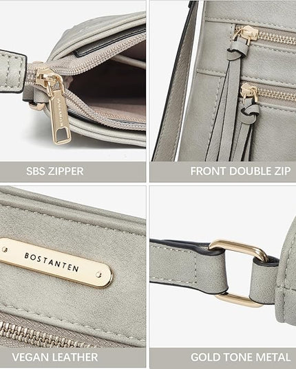 BOSTANTEN Crossbody Purses for Women Medium Shoulder Bag Quilted Handbags with Zipper Pocket