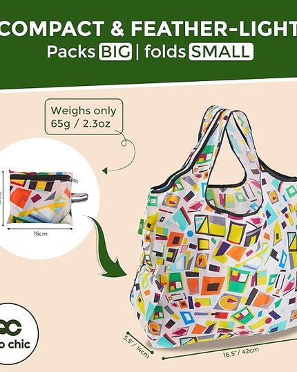 ECO CHIC Foldable Reusable Large Recycled Grocery Bags Lightweight Shopping Tote Bags with Storage Pouch - Collection of 4 bags