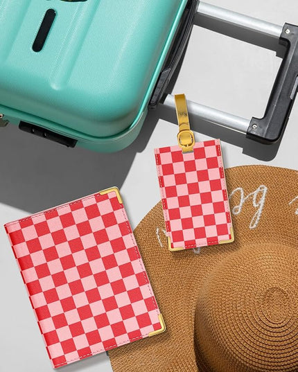 Slohif Passport Holder Lugguage Tag Set Suitcase Cover Wallet Case for Travel Women - Leather Passport Book Personalized Organizer Card Protector Sleeve Essentials Slim Carrier Check