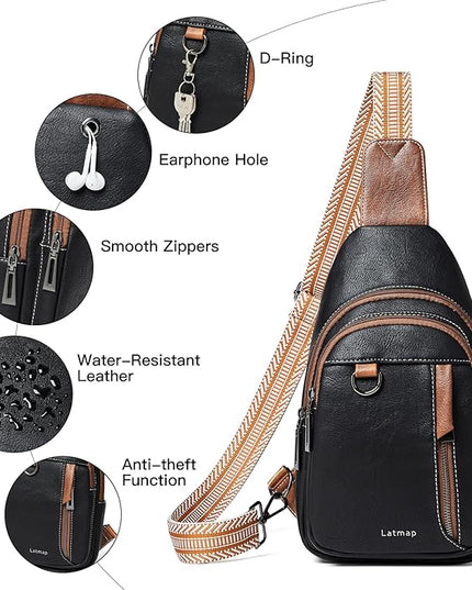7L Sling Bag for Women Men Leather Small Sling Backpack Daypack Anti Theft Fanny Pack Crossbody Purse Travel