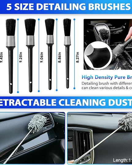 THINKWORK Car Cleaning Kit, Car Detailing Kit Interior Cleaner with High Power Handheld Vacuum, 10Pcs Detailing Brush and Storage Bag, Gray Auto Interior Cleaning Kit for Men