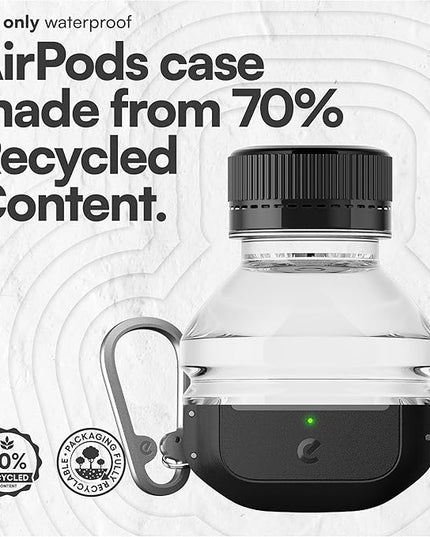 Keybudz for AirPods Pro 2 Case with Lock - Fully Waterproof AirPods Pro 2nd Generation Case Cover - Keychain, Rugged Tough Protection, Hard Shell and Carabiner for USB-C/Lightning (Carbon Black)