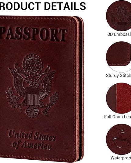 BIAOTIE Premium Leather Passport Holder Covers, Rfid Travel Wallet Passport Document Holder, Travel Essentials Wallet Cover Case for Men and Women (Wine Red)