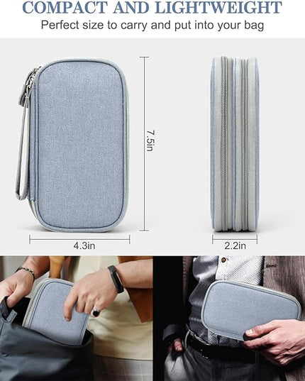 FYY Electronic Organizer, Travel Cable Organizer Bag Pouch Electronic Accessories Carry Case Portable Waterproof Double Layers All-in-One Storage Bag for Cable, Charger, Phone, Earphone Light Grey