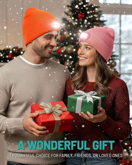 AOPREL Beanie with The Light, Unisex USB Rechargeable Headlamp Winter Knitted Cap for Men Dad Husband