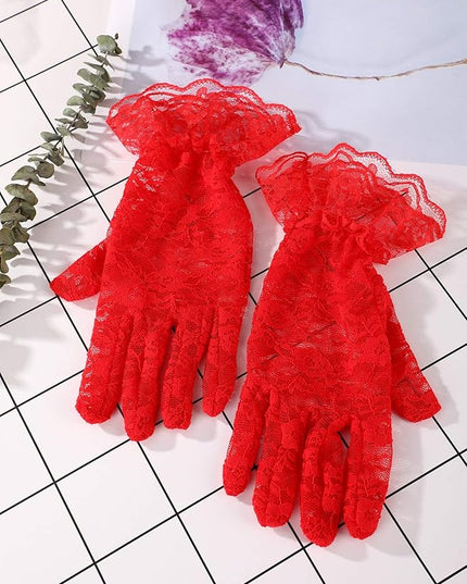 SATINIOR Ladies Lace Gloves for Women Tea Party Elegant Short Courtesy Gloves for Wedding Dinner Opera Parties