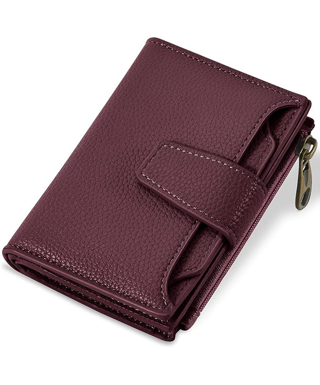 Airkit Small Wallet Women RFID Blocking Soft Leather Bifold Compact Card Holder Wallet for Women with Zipper Coin Pocket 4 ID Window