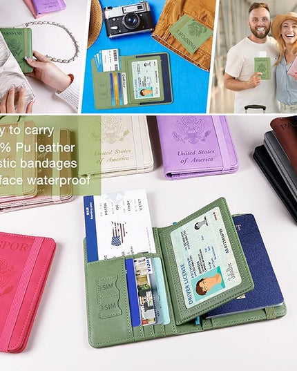 Melsbrinna RFID Passport Holder for Travel, Unisex Adults, Green, Faux Leather, Travel Wallet, RFID Protected