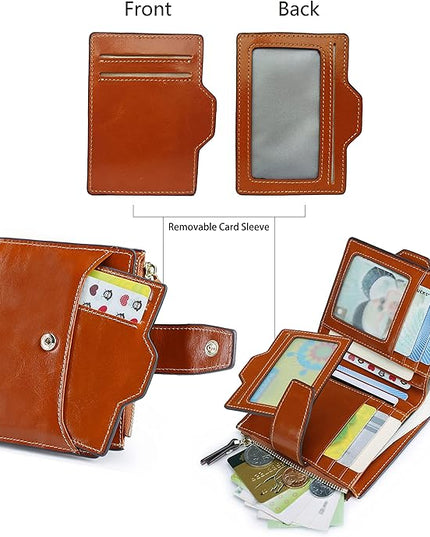 AINIMOER Women's RFID Blocking Leather Small Compact Bi-fold Zipper Pocket Wallet Card Case Purse with id Window