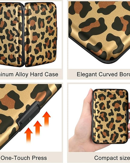 ELFISH Mini RFID Aluminum Wallet Credit Cards Holder Business Card Case Metal ID Case for Men Women（Leopard