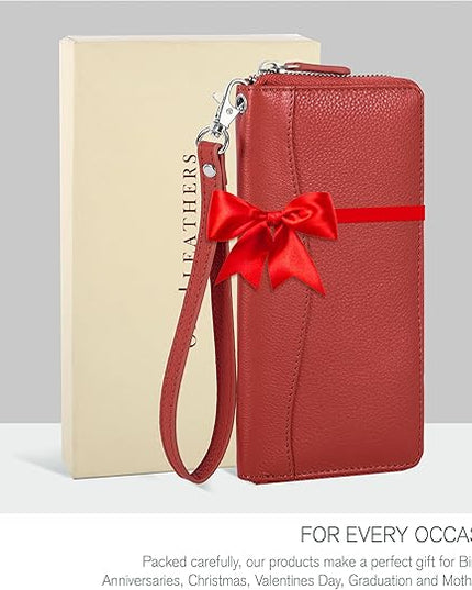 Orange Leather Wallet for Women - RFID Womens Wallet Clutch with 8 Credit Card Holder, Coin Pocket, Gift for Women’s Teens Ladies