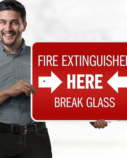 Fire Extinguisher Here Break Glass Sign, 18x24 Inches, 3M EGP Reflective .080 Aluminum, Fade Resistant, Made in USA by My Sign Center