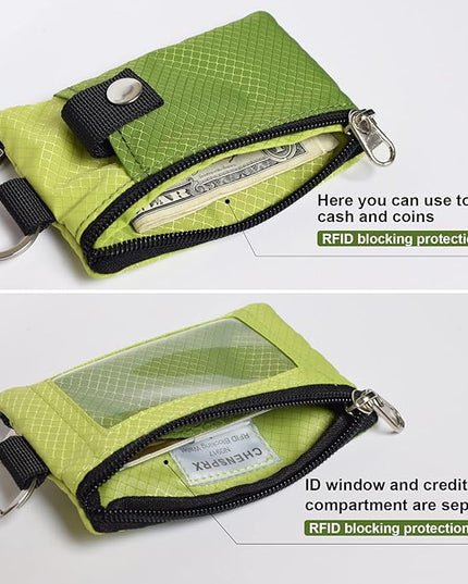Minimalist RFID Blocking Small Wallet with ID Window,WaterResistant Zip Id Case Wallet with Lanyard Keychain for Cards,Cash,Travel,Women,Men