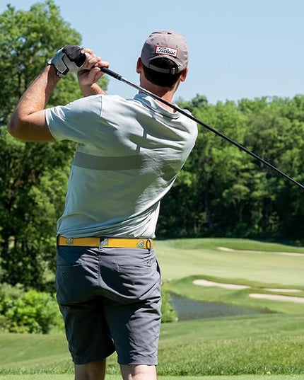 Mile High Life Golf Belts for Men, Canvas Belt with Genuine Leather Tips, Embroidered 2 Layer Web Belt with Pin Buckle