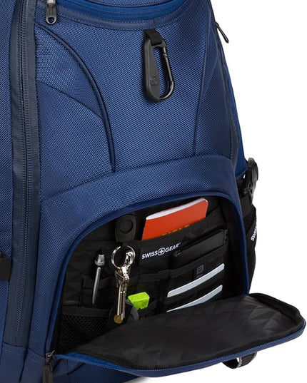 SwissGear 1900 ScanSmart 17” Laptop Backpack Navy Ballistic – Reflective Tech Backpack with ScanSmart Compartment – Multiple Organizer Pockets & RFID Scan Blocking Technology