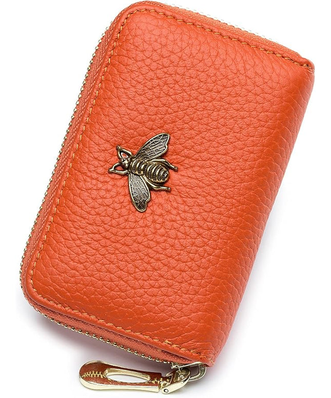imeetu RFID Credit Card Holder, Small Leather Zipper Card Case Wallet for Women