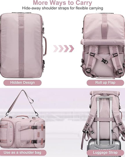 PIJUSHI Travel Backpack for Women Carry on Luggage Backpack Flight Approved Convertible Duffle Bag Fit 16 Inch Laptop(PE037 Light Purple)