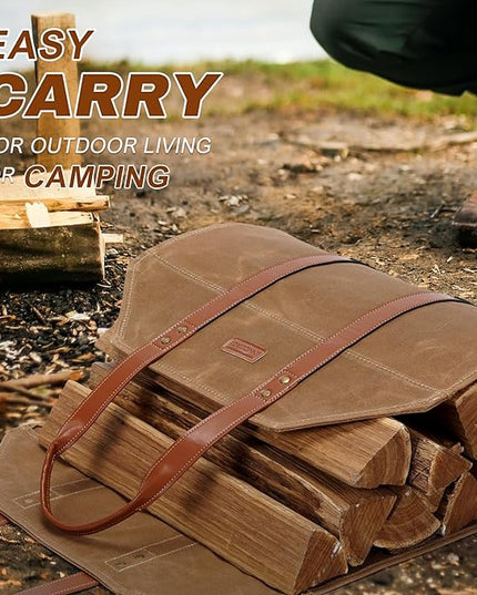 INNO STAGE Log Carrier|Waxed Canvas Log Holder|Firewood Carrier Tote Bag|Fireplace Wood Stove Accessories-Khaki