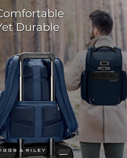 Briggs & Riley Medium Widemouth Backpack for Women & Men - Laptop Backpack, For Work & Travel, Lightweight & Durable, Padded Straps, Fits up to 15" Laptop - @work Collection, Navy
