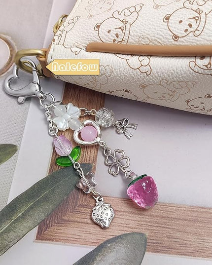 Keychain Bag Accessories Cute Cherry Strawberry Flower Keychains Accessories Decor for Keys Bags Purses Gift