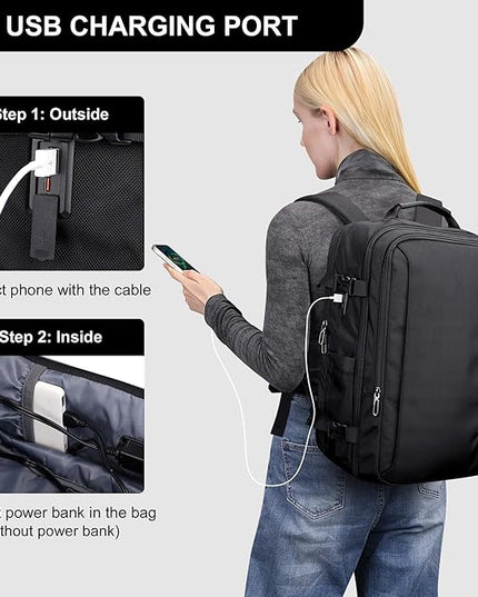 PIJUSHI Travel Backpack for Women Men Expandable Carry on Luggage Backpack Airline Approved Personal Item Laptop Bag(PE034 Black)