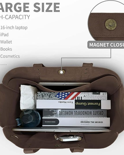 HOMESPON Large Canvas Tote Bag for Women Everything Bag with Pockets and Laptop Sleeve