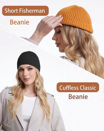 choshion Wool Knit Fisherman Beanie Hat for Men Women,Cuffless Warm Short Cuff Beanies Toboggan Ski Hats Winter Skull Cap