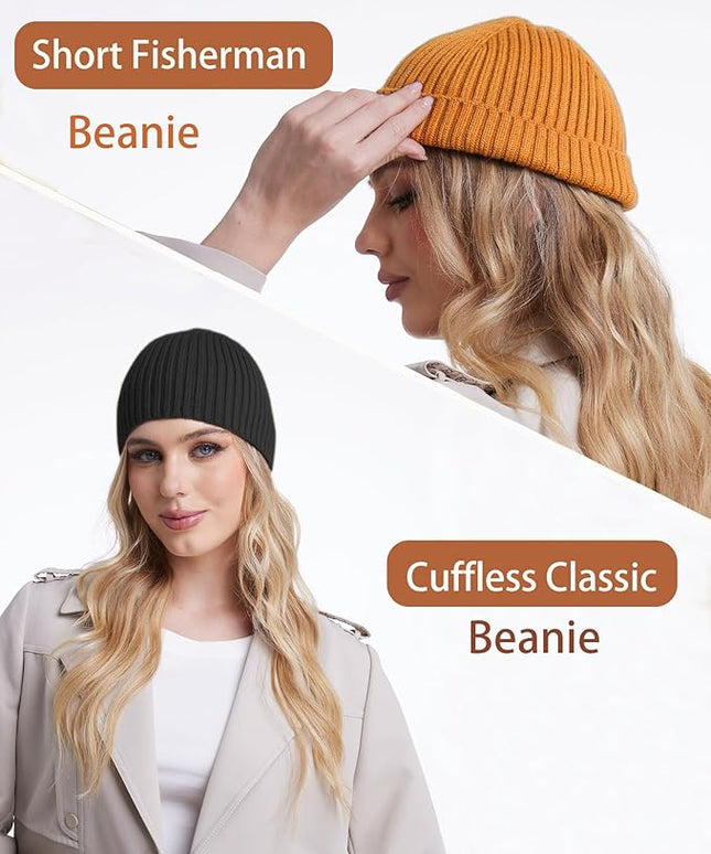 choshion Wool Knit Fisherman Beanie Hat for Men Women,Cuffless Warm Short Cuff Beanies Toboggan Ski Hats Winter Skull Cap