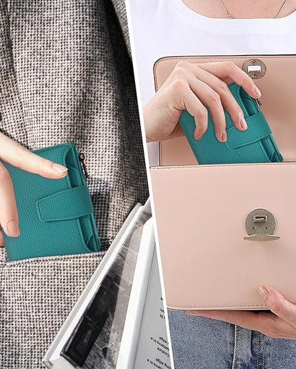 Airkit Small Wallet Women RFID Blocking Leather Bifold Compact Card Holder Wallet for Women with Zipper Coin Pocket 4 ID Window