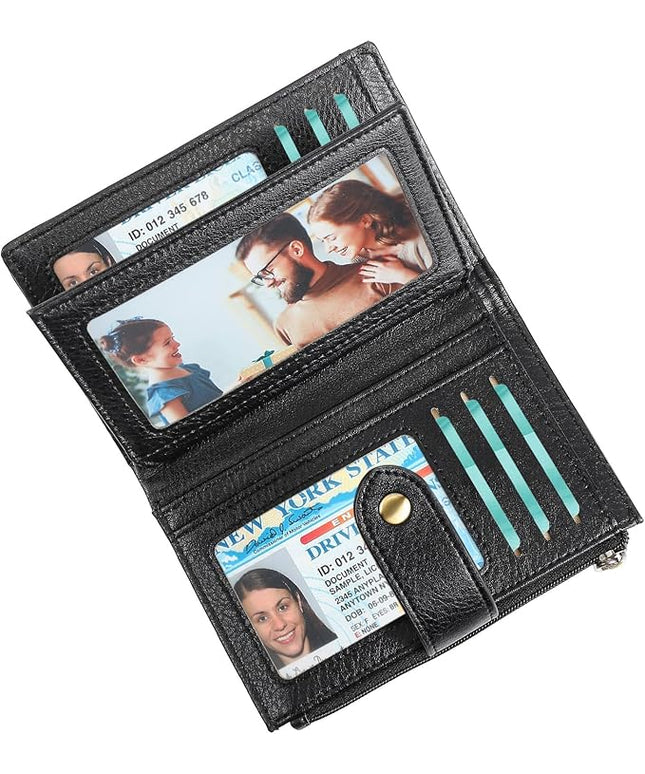 FALAN MULE Small Wallet for Women RIFD Leather Bifold Credit Card Holder with 3 ID Window
