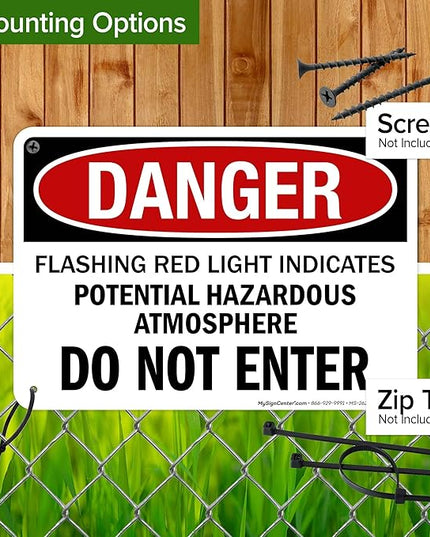 Danger Flashing Red Light Indicates Potential Hazardous Atmosphere Do Not Enter Sign, 10x7 Inches, Rust Free .040 Aluminum, Fade Resistant, Made in USA by My Sign Center
