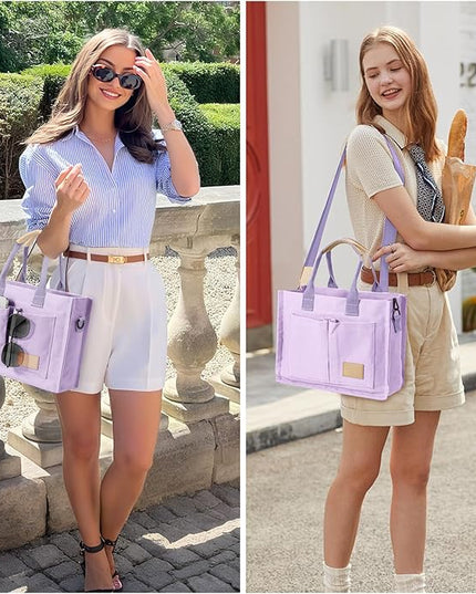 Canvas Tote Bag for Women Crossbody Work Purse with Pockets Top Handle Handbag Satchel Bags for Travel Nurse Teacher