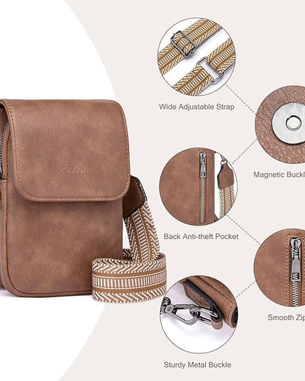 POIUGOYA Small Crossbody Bags for Women Trendy,Leather Triple Compartment Cell Phone Crossbody Wallet Purses with Card Slots