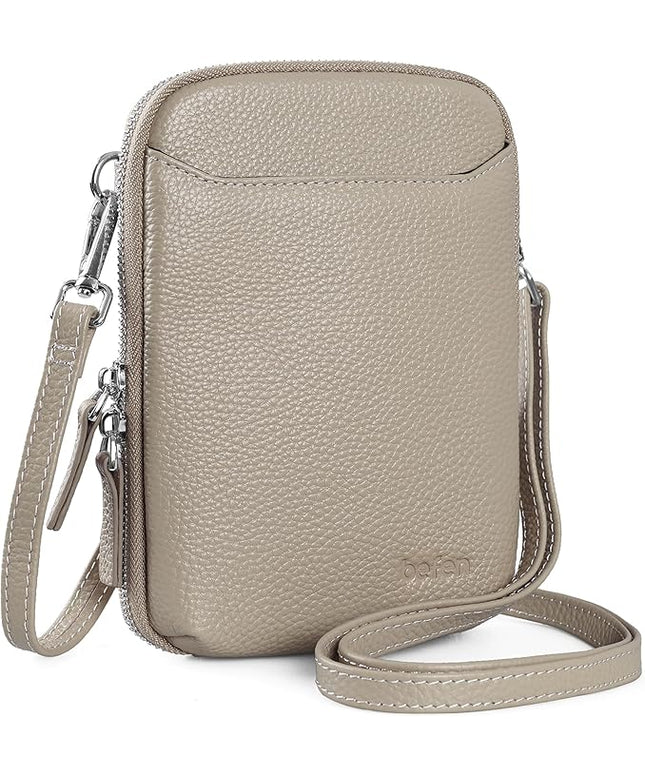 befen Genuine Leather Crossbody Cell Phone Purse for Women, Small Zip Around RFID Blocking Crossbody Wallet Bags